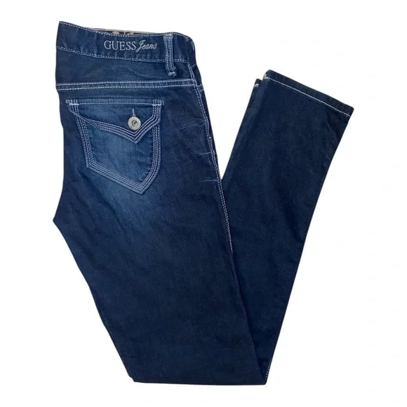 GUESS Jeans Women’s Y2K Distressed Skinny Fit Dark Blue Denim in Size 12 - Picture 3 of 8
